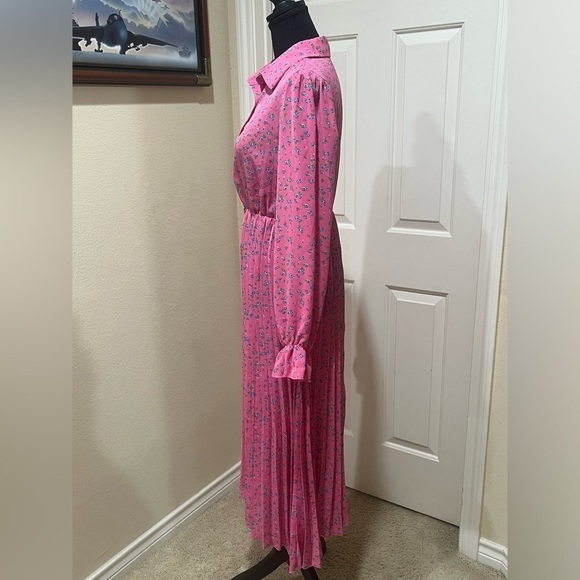Hapsho Pink Floral PLEATED LONG SLEEVE DRESS SIZE S. - Picture 9 of 10